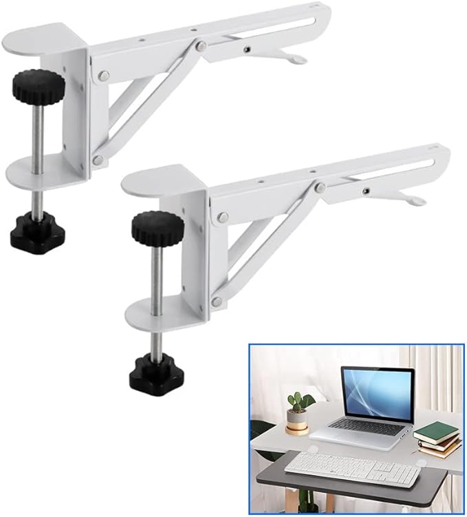 Desk Extender Clamp for DIY Custom Wooden Desk Extender Board (Board not Included), No-Punch Computer Keyboard Tray Clamp for Home or Office (White)