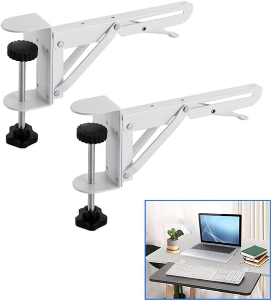 Desk Extender Clamp for DIY Custom Wooden Desk Extender Board (Board not Included), No-Punch Computer Keyboard Tray Clamp for Home or Office (White)