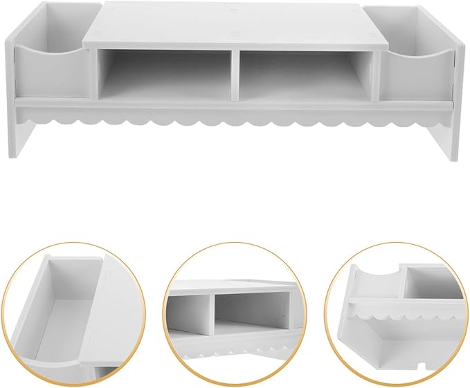 STOBOK Monitor Stand with Drawer Laptop PC Monitor Riser Rack Holder Desk Organizer Tabletop Storage Cabinet Wooden White