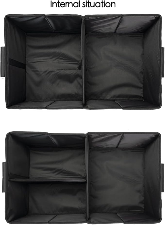 Trunk Organizer With Lid,Medium,Black 55L,For SUV Car Truck,Collapsible Waterproof Oxford Fabric,Portable Multipurpose sorting,3-Compartments with Aluminium Alloy Handle