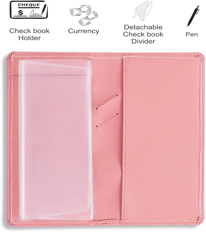 Sanlykate Leather Checkbook Cover for Men and Women, Check Book Case Card Holder with Free Divider, Standard Register Duplicate Checks with pen inserts