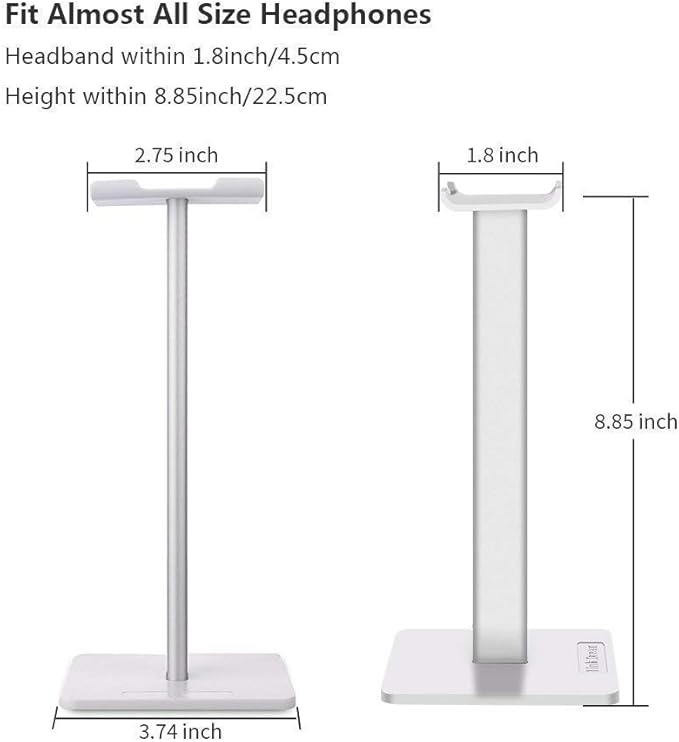 Headphone Stand Headset Holder Gaming Headset Holder with Aluminum Supporting Bar Flexible Headrest Anti-Slip Earphone Stand for All Headphones, White
