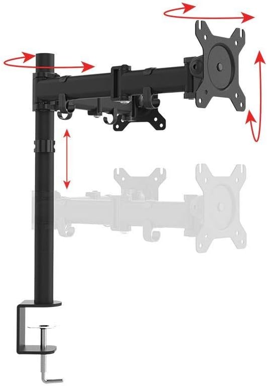 Monoprice Essential Dual Monitor Articulating Arm Desk Mount - for Displays 13in to 27in, VESA 75x75 to 100x100, Max Weight Capacity 17.6 Lbs Each Screen, Cable Management, Rotating, Black