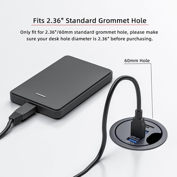 CY USB 3.0 Hub SD TF 3 Port USB 60mm Desk Grommet Splitter Dock Station Micro-SD Card Reader for Desktop PC Desk