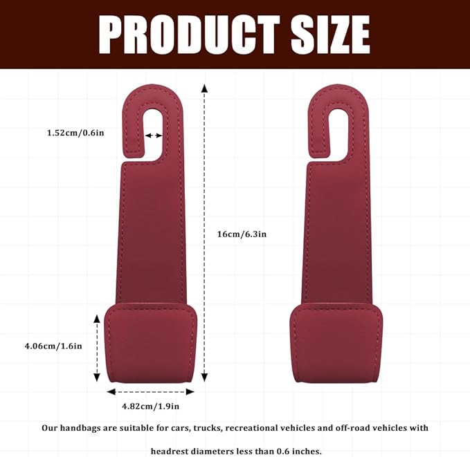 Car Seat Headrest Hooks, Purse Hook for Car, Automotive Headrest Handbags Holder, Auto Accessories Leather Seatback Organizer Hanger for Hanging Purses Bags Coats (Red, 1PCS)