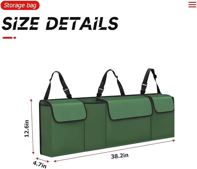 BELOMI Car Trunk Organizer, Auto Waterproof Sturdy Backseat Hanging Large Storage Collapsible Cargo Bag with Anti-Slip Adjustable Strip&4 Pockets, Vehicle Interior Accessories for Man Woman (Green)