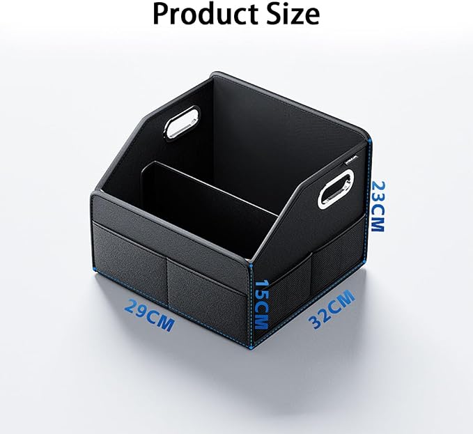 22.5L Leather Material Car Trunk Storage Box Multifunctional Organizer Waterproof and Stain-Resistant Foldable Multi-Compartment Design with Handle for Car Trunk Storage And Office Home Daily Storage