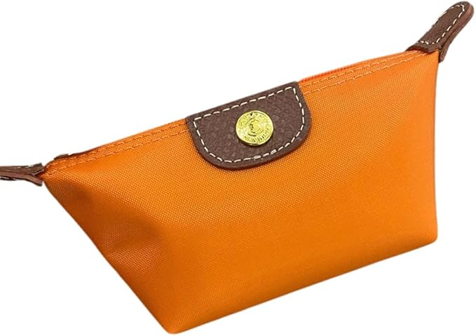 Womens Unique Change Purse Vintage Nylon Zip Coin Wallet Mini Bag (Orange)