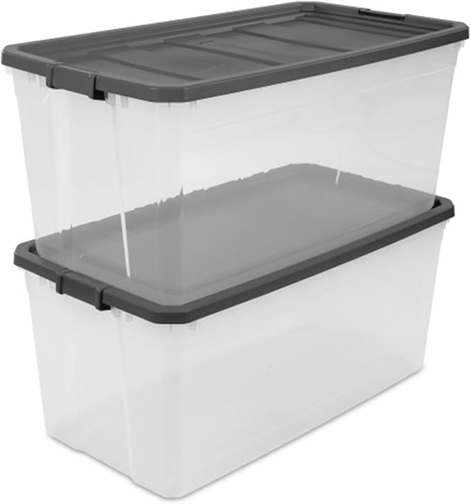 Sterilite 6-Pack Modular Stacker Box, Durable Clear Plastic Storage Bins with Latching Lids, 200 Quart - Stackable Organizing Container Boxes for Closet, Bathroom, and Office