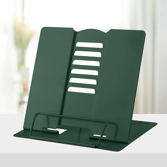 Honagu Metal Desk Book Holder, Adjustable Hands Free Holder for Cookbooks, Documents, Music Books, Textbooks, Tablets, Ipad (Military Green)