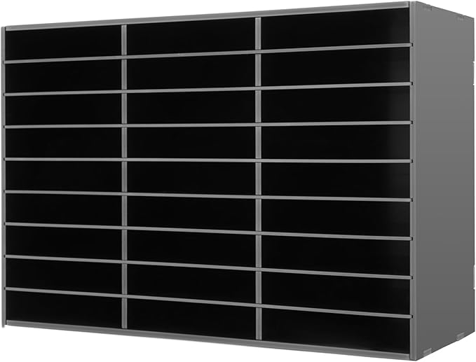 27 Slot Literature Organizer, Vertical Desktop File Sorter Mail Center with Thickened PVC Board, Vertical Paper Storage Cabinet for Classroom, Home & Office (27 Slots Black)