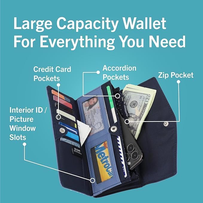 Nautica Money Manager RFID Slim and Small Wallet for Women - Credit Card Holder with Coin Purse and Zipper Wallet, Women's Clutch Organizer