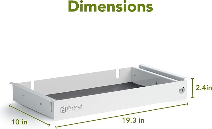 PERFECT POSTURE Max Under Desk Storage Drawer – Large Desk Drawer with Lock for Regular & Sit-Stand Standing Desks, White (19.3" x 10")