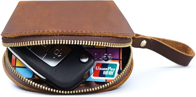 1 Pcs Leather Mini Medieval Coin Pouch, Coin Organizer, Change Holder, Cute Genuine Leather Coin Purse,Leather zipper Pouch for Men & Women