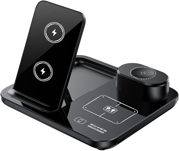 IHAO 3in1 Auto-Rising Wireless Charging Station 15W Fast Charge Ultra-Slim Foldable Design Wireless Charger for Phone Watch Earbud QC3.0 & PD Compatible