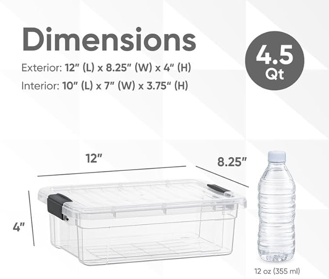 Superio Clear Storage Boxes with Lids, 4.5 Quart Plastic Container Bins for Organizing, Stackable Crates, BPA Free, Non Toxic, Odor Free, Organizers for Home, Office and Dorm, 4 Pack