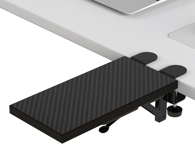 Ergonomics Desk Extender Tray, 11.8x5.9" Punch-Free Clamp on, Foldable Keyboard Drawer Tray, Table Mount Arm Wrist Rest Shelf, Computer Elbow Arm Support