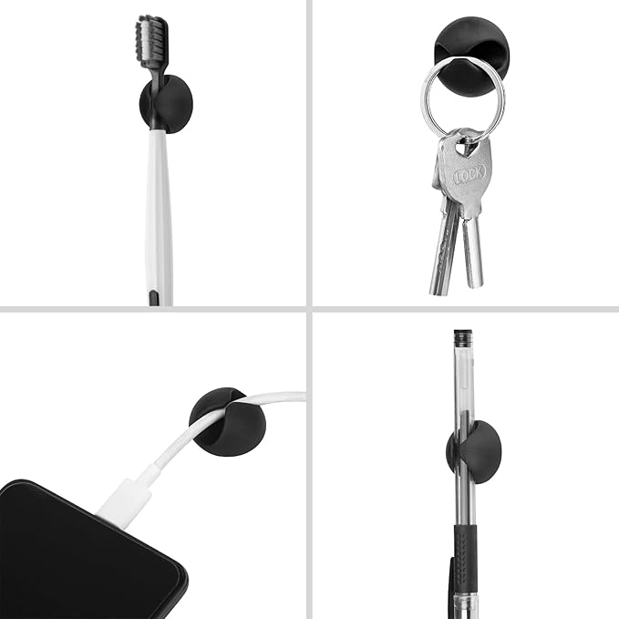 Cord Holder Cable Holder, 12PCS Black Adhesive Cable Clips Cord Organizer Charger Holder Wire Management Keeper for Nightstand, Office, Desk or Mouse