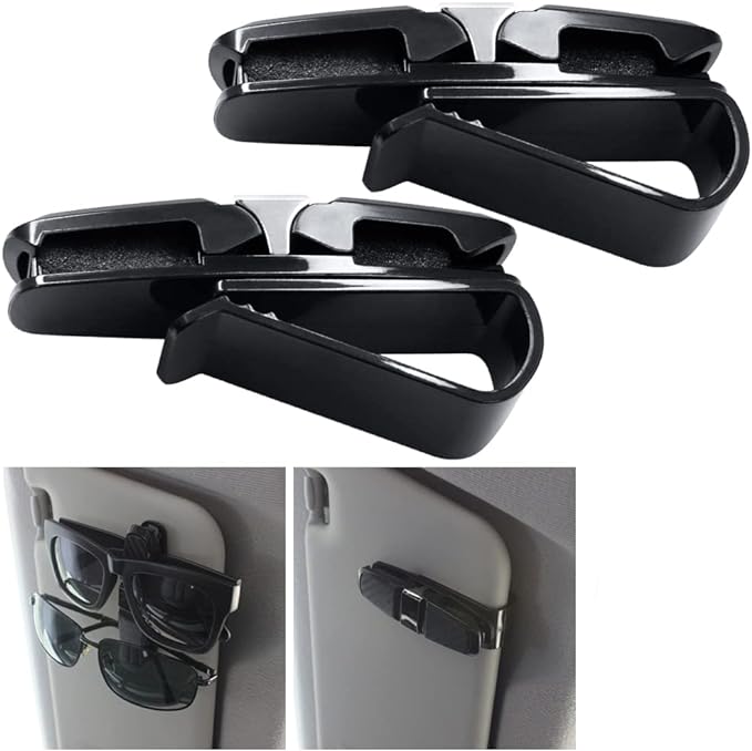 FineGood 2 Pack Glasses Holders for Car Sun Visor, Sunglasses Eyeglasses Mount with Ticket Card Clip - Black