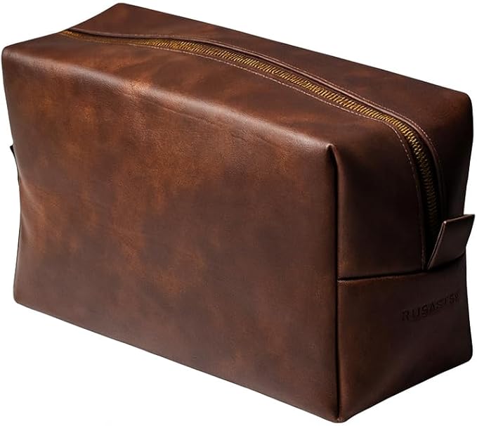 RUBAB MEN Premium Toiletry Kit Bag | Waterproof Vegan Leather Pouch for Men & Women | Cosmetics & Grooming Travel Organiser & Toiletries Bag | Tan Shade