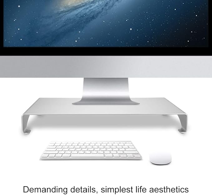 Tyenaza Monitor Riser, Aluminum Alloy Monitor Stand Notebook Laptop Organizer Shelf Silver for Desk