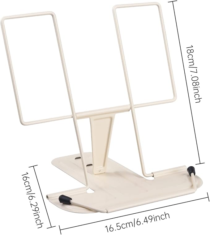 Metal Book Stand for Desk, Adjustable Reading Rest Book Holder, Portable Cookbook Documents Holder, Sturdy Typing Stand for Recipes Textbooks Tablet Music Books, Desktop Stationery Gifts(Milky White)