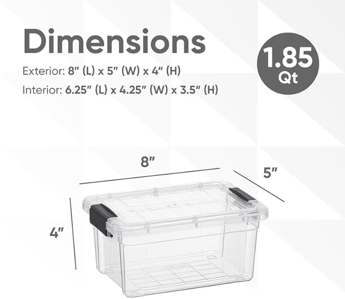 Superio Storage Bins with Lids- 5 Pack, 1.85 Qt Clear Boxes for Organizing, Stackable Plastic Containers- BPA Free, Non-Toxic, Odor Free, Organizer for Home, Office, Dorm