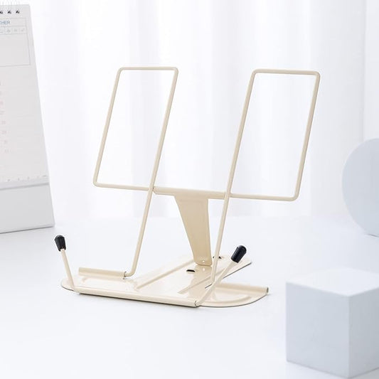 Metal Book Stand for Desk, Adjustable Reading Rest Book Holder, Portable Cookbook Documents Holder, Sturdy Typing Stand for Recipes Textbooks Tablet Music Books, Desktop Stationery Gifts(Milky White)