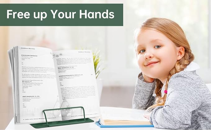 Honagu Metal Desk Book Holder, Adjustable Hands Free Holder for Cookbooks, Documents, Music Books, Textbooks, Tablets, Ipad (Military Green)