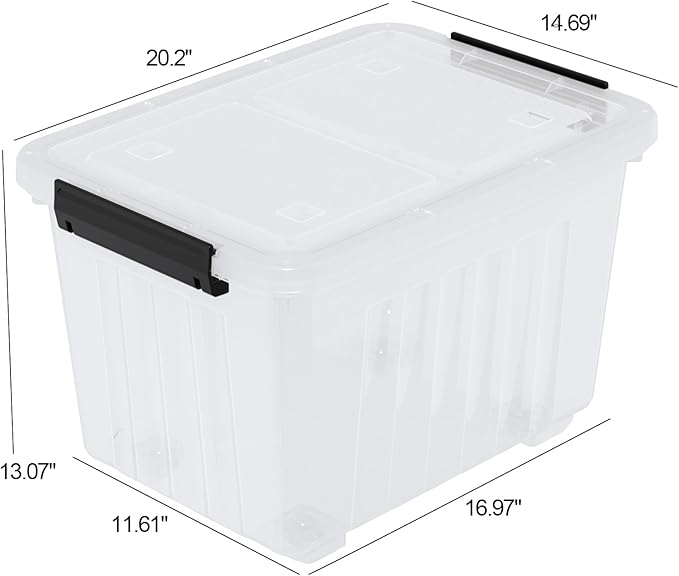 Farmoon 50 Quart Clear Storage Bin, Large Plastic Stackable Box with Lid, 4 Packs