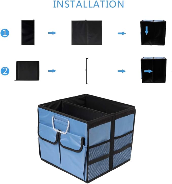 Car Trunk Organizer Collapsible Portable Multi Compartments Organizer with Non Slip Straps for SUV Truck Auto Vehicle Car Auto Minivan(Small without cover, Blue)
