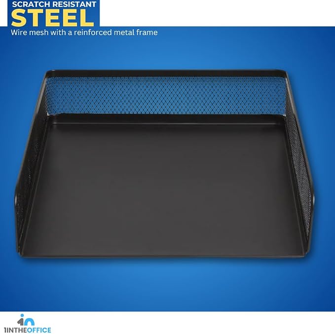 1InTheOffice Stackable Letter Tray, Matte Black Wire Mesh Front-Load Letter Tray