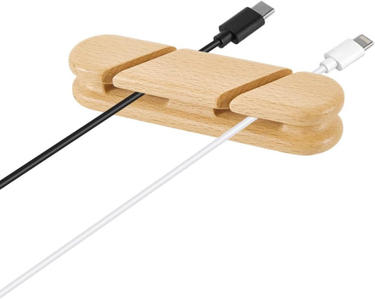 Natural Beech Wood Cable Holder & Cord Organizer, Adhesive Cable Clips for Desk, Under Desk, Wall, Bedside & Car, Wood Cable Management for Home Office, Phone Charging & USB Cables