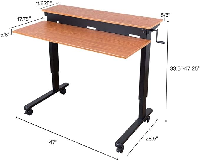 Stand Up Desk Store Crank Adjustable Two Tier Standing Desk with Heavy Duty Steel Frame (Black Frame/Teak Top, 48" Wide)