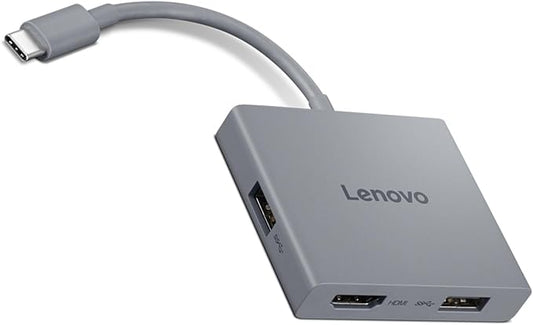 Lenovo USB-C 4 in 1 Travel Hub Block with Integrated Cable, 1x HDMI 4K @ 60Hz, 2X USB-A 3.2, 1x 3.5mm Combo, Luna Grey ??Portable, Compact, High-Speed Connectivity Laptops PC Gaming Console Charging