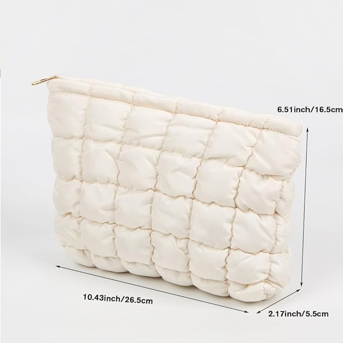 FITINI Makeup Bag Travel Large Portable Quilted Floral Print Cosmetic Organizer Cute Pouch for Women Soft Cotton Zipper Waterproof Toiletry Storage Bags