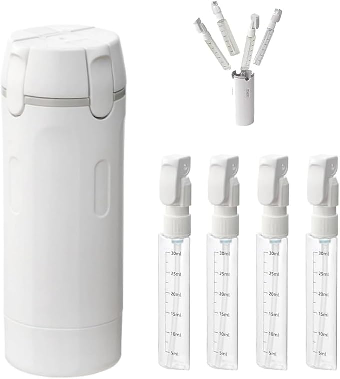 2026 New 4-in-1 Travel Bottles Set, Portable Leakproof Containers for Shampoo, Lotion & Conditioner, Transparent Travel Toiletries Bottle Set with Measurement Scale & Label (White)