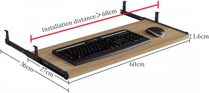 Under Desk Keyboard Tray Slide Out Height Adjustable 21/24/27x 10 Inch Pull Out Platform Computer Drawer Suitable for Office(A,60x27cm)