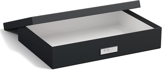 Bigso Sverker Fiberboard Legal and Art Storage Box - Scrapbook Storage Box for Loose Papers and More - Durable Document Boxes with Lid and Metal Label Holder - 17.1 in x 12.2 in x 3.3 in - Dark Grey