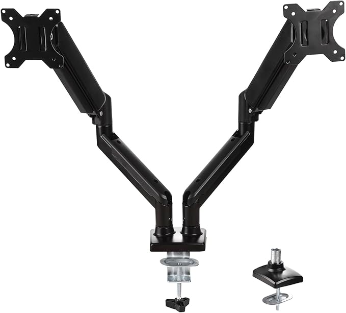 Dual Balanced Monitor Arms | Effortless Adjustment | Internal Spring Mechanism | Outstanding Flexibility | 180 Degree Rotation | Two Monitors | Fit Screen Size 17" - 32" | Computer Display Arm | Black