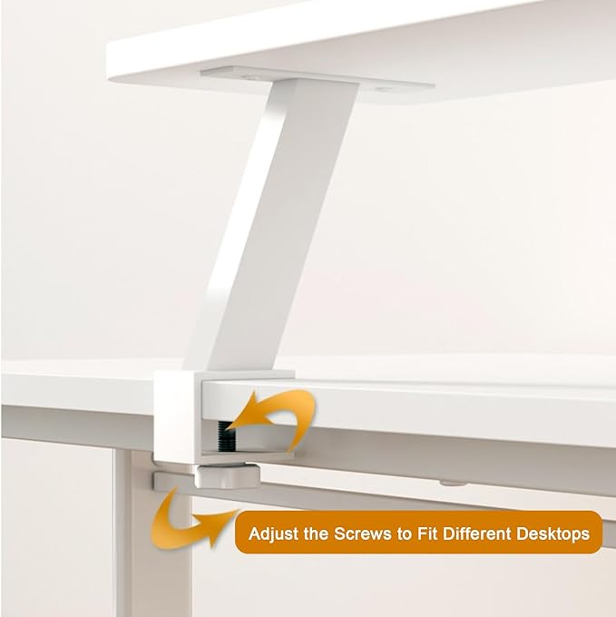 Clamp on Desk Shelf, Desktop Extender Klemmbares Schreibtisch Organizer Regal Adjustable Floating Desks Shelf for Office, Dorm, Home Desk Organization (White-with Reading Stand, 23.6x7.8in/60x20cm)
