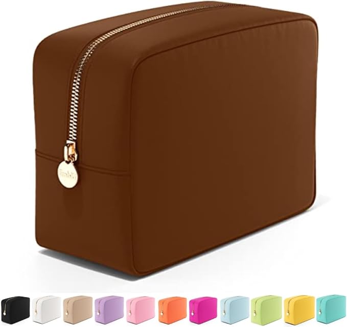 Embla Large Makeup Bag and Waterproof Nylon Travel Toiletry Bag, Large Capacity Cosmetic Zipper Pouch, Dark Brown