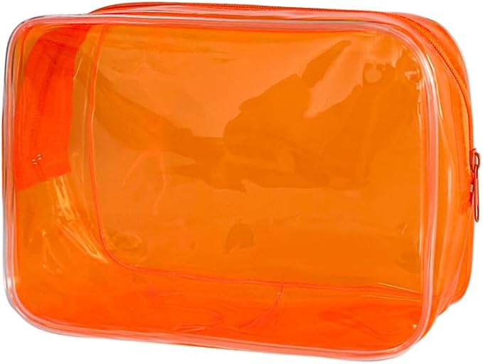 Neon TSA Approved Clear Toiletry Pouch, 7"x2.3"x4.7" Size, PVC Travel Makeup Bags for Toiletries, Transparent Cosmetic Bag for Women and Men Small (orange)