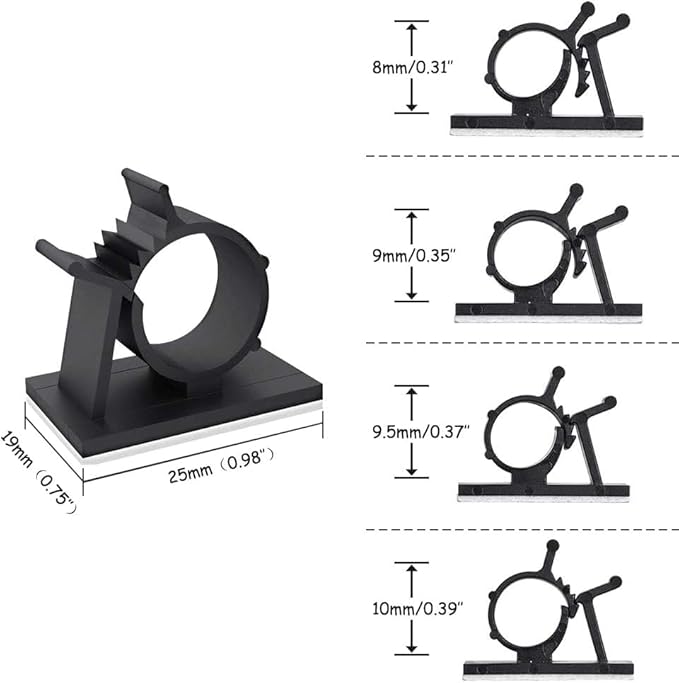 Viaky 30 Pcs Black Clips Self Adhesive Backed Nylon Wire Adjustable Cable Clips Adhesive Cable Management Drop Wire Holder