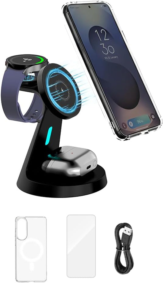 for Samsung Galaxy S25Edge Dedicated Magnetic Charging Kit，3 in 1 Charging Station Compatible with MagSafe Samsung Charger for Watch Charger Stand for Galaxy Watch Ultra 8 7, for Buds