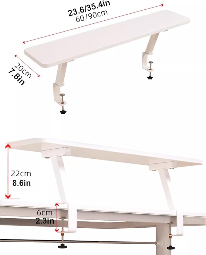 Clamp on Desk Shelf, Clamp on Shelf Stand for Monitor, Clamp-on Desk Mount Monitor Riser Computer Stands, C-Clamp Design with Rubber Pad, Clamp on Base, Spacious Storage Space(Walnut,90x20cm)