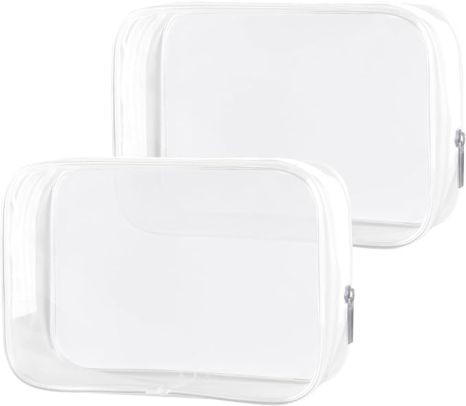 PLULON 2 Pack Travel Toiletry Bag, TSA Approved Toiletry Bag Clear Makeup Bag Quart Size Portable Cosmetic Bags Carry on Travel Accessories Bag for Women Men - Clear
