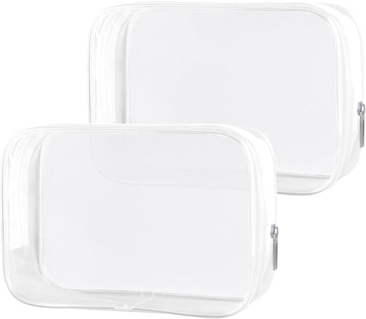 PLULON 2 Pack Travel Toiletry Bag, TSA Approved Toiletry Bag Clear Makeup Bag Quart Size Portable Cosmetic Bags Carry on Travel Accessories Bag for Women Men - Clear