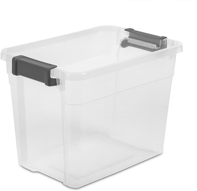 Sterilite 12-Pack Modular Stacker Box, Durable Clear Plastic Storage Bins with Latching Lids, 30 Quart - Stackable Organizing Container Boxes for Closet, Bathroom, and Office