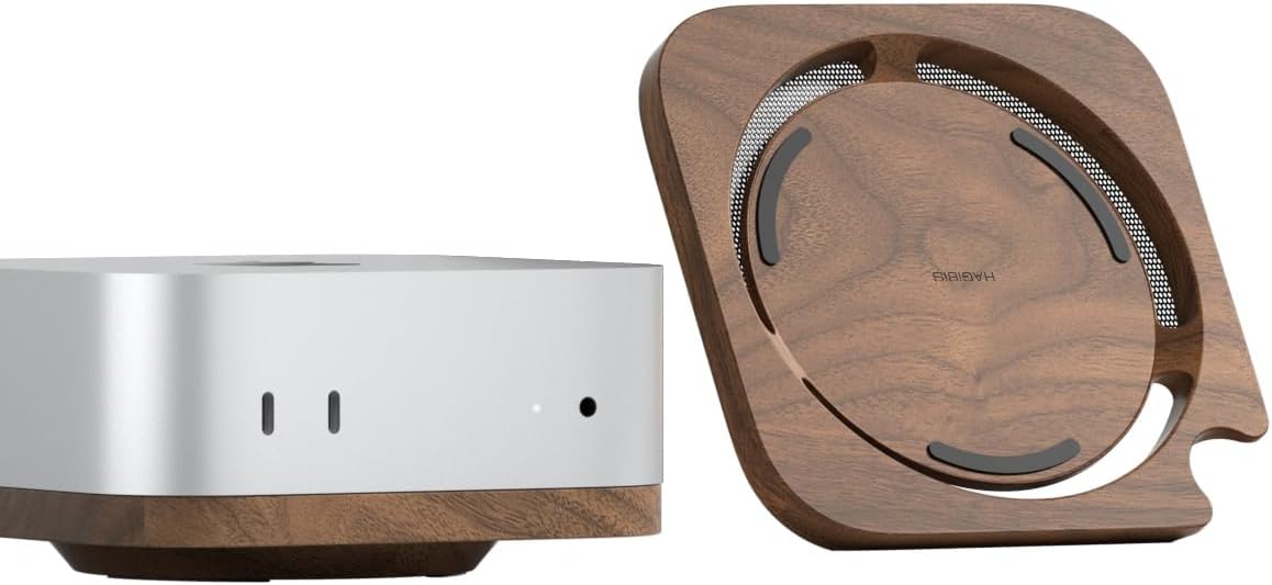 Hagibis Mac mini Stand, Black Walnut Desktop Stand Dustproof Laptop Holder Cooling Heat Disspation Mount for Mac mini M4 Pro 2024 (MMP04)
